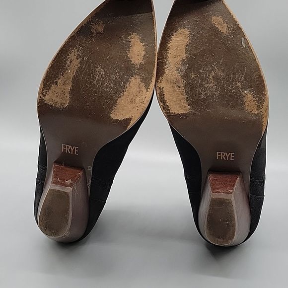 Frye boots Reina cut out 9 black leather heel shoes western Nubuck ankle bootie - Picture 10 of 11